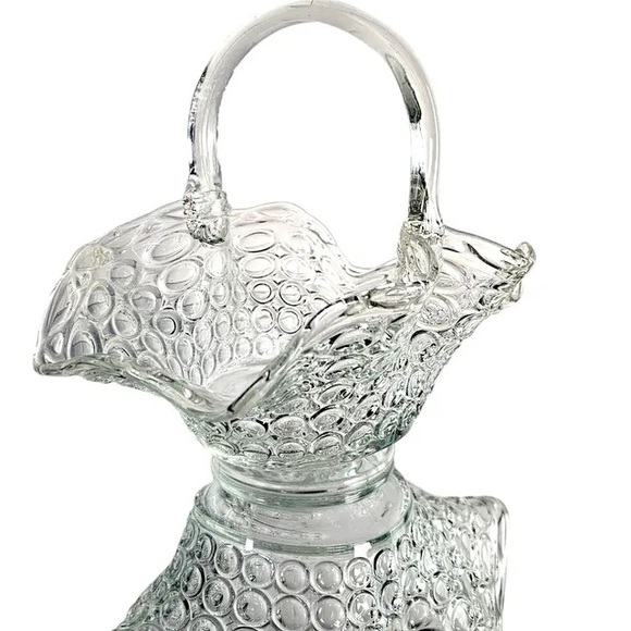 Other - vintage Clear Glass Hobnail Basket Vase with Handle - Home Accents